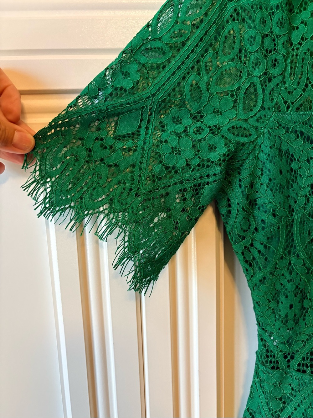 🟢 LULUS REMARKABLE GREEN SHEER LACE SHORT SLEEVE MINI DRESS - SIZE LARGE - NEW 🟢 - Picture 7 of 10